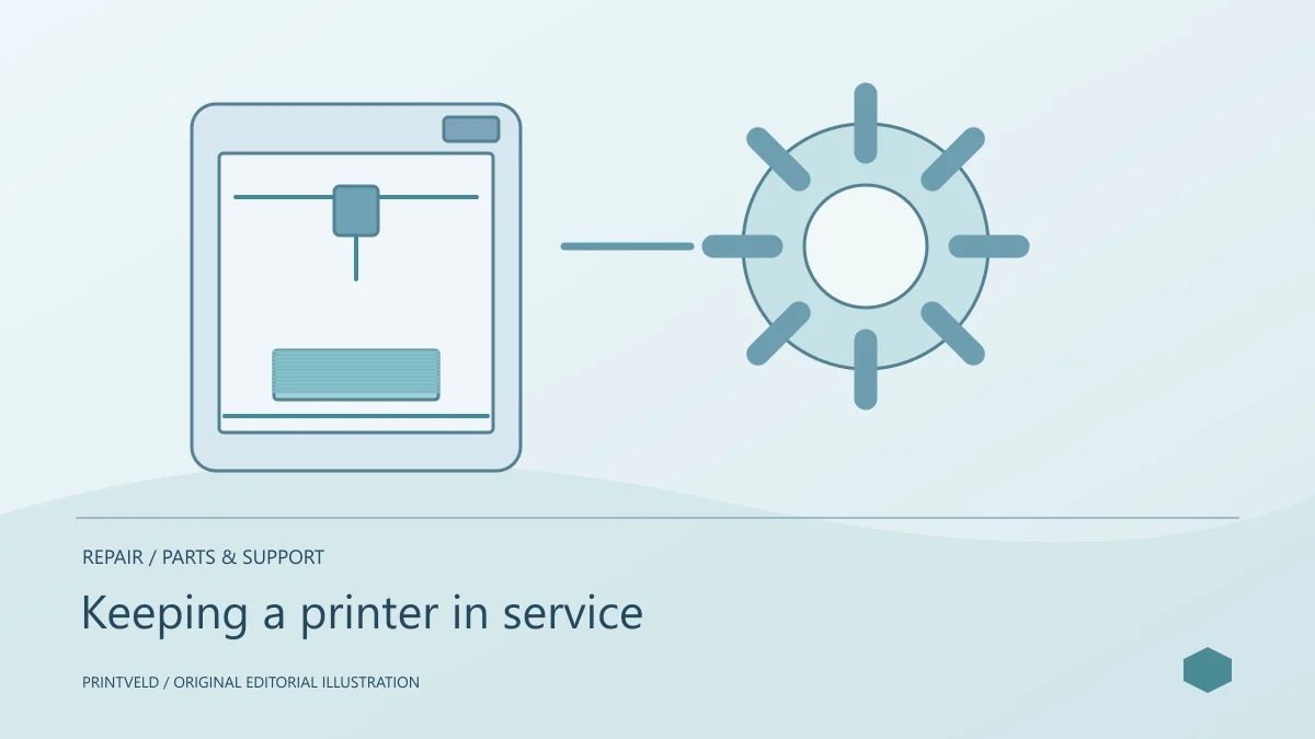 Keeping a printer in service — conceptual PrintVeld illustration, not a product photograph