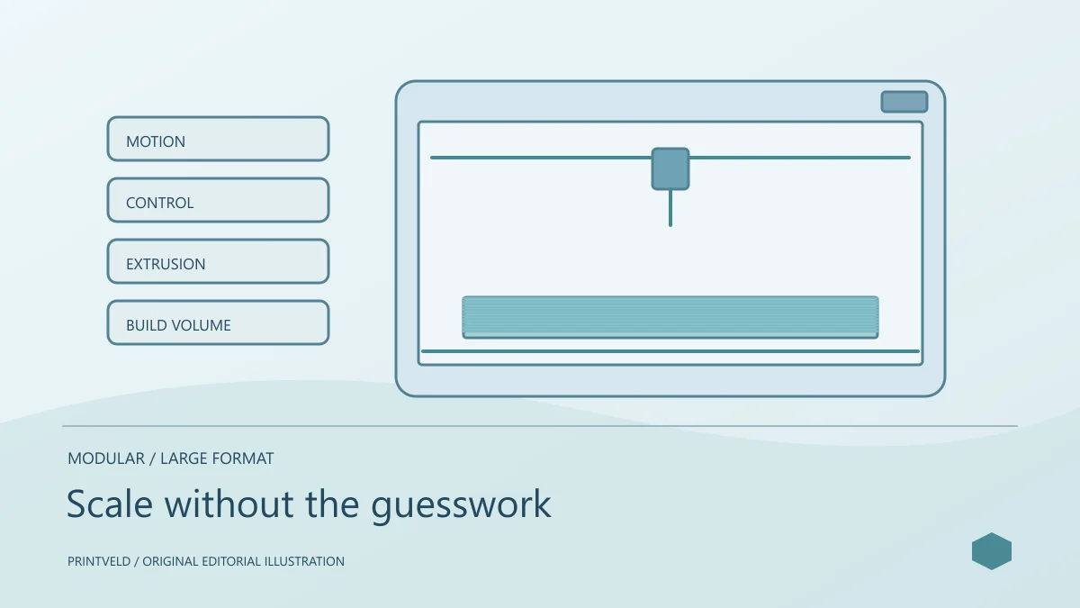 Scale without the guesswork — conceptual PrintVeld illustration, not a product photograph